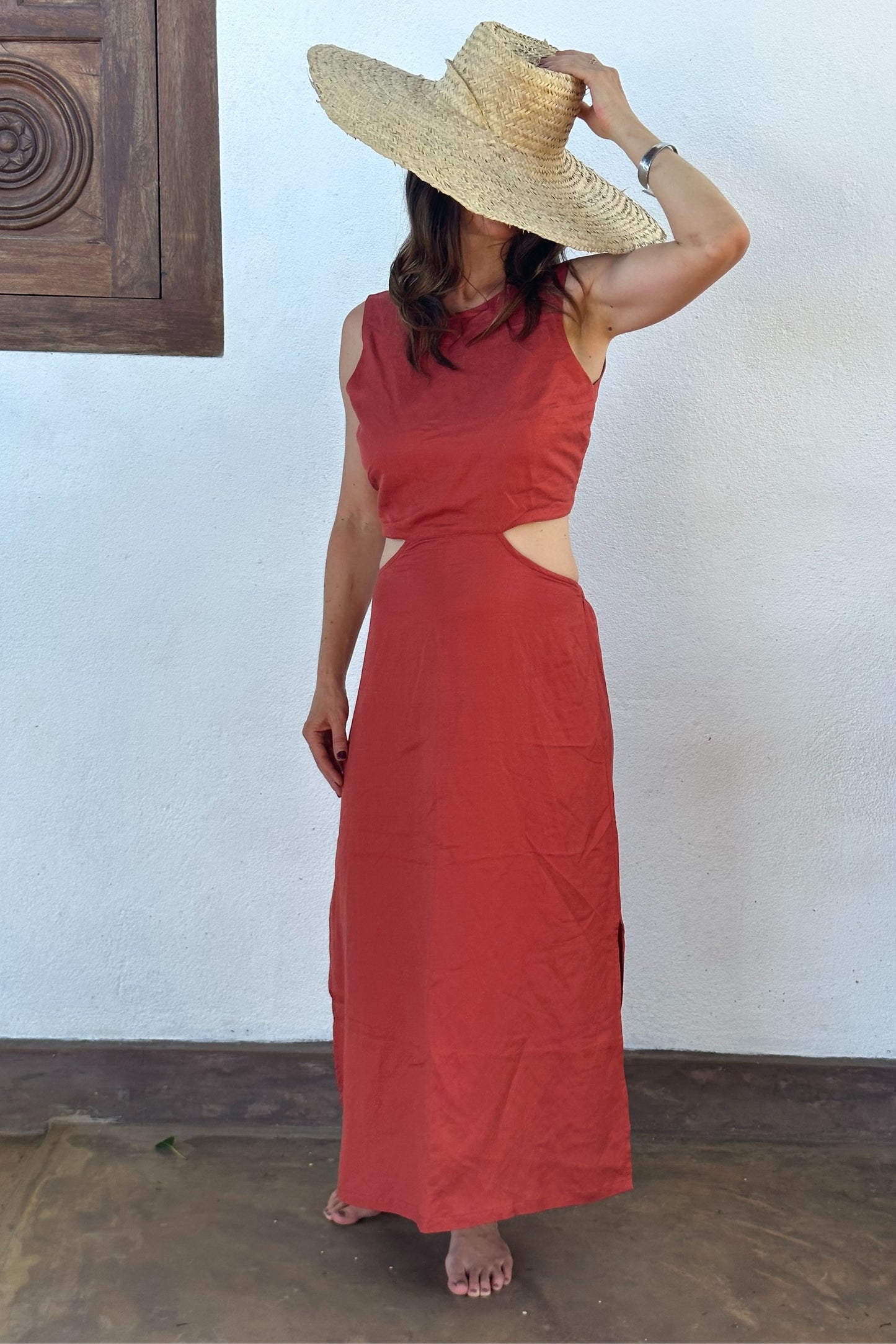 Faya Linen Dress Brick
