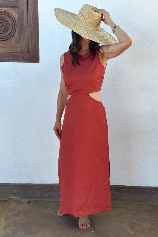 Faya Linen Dress Brick