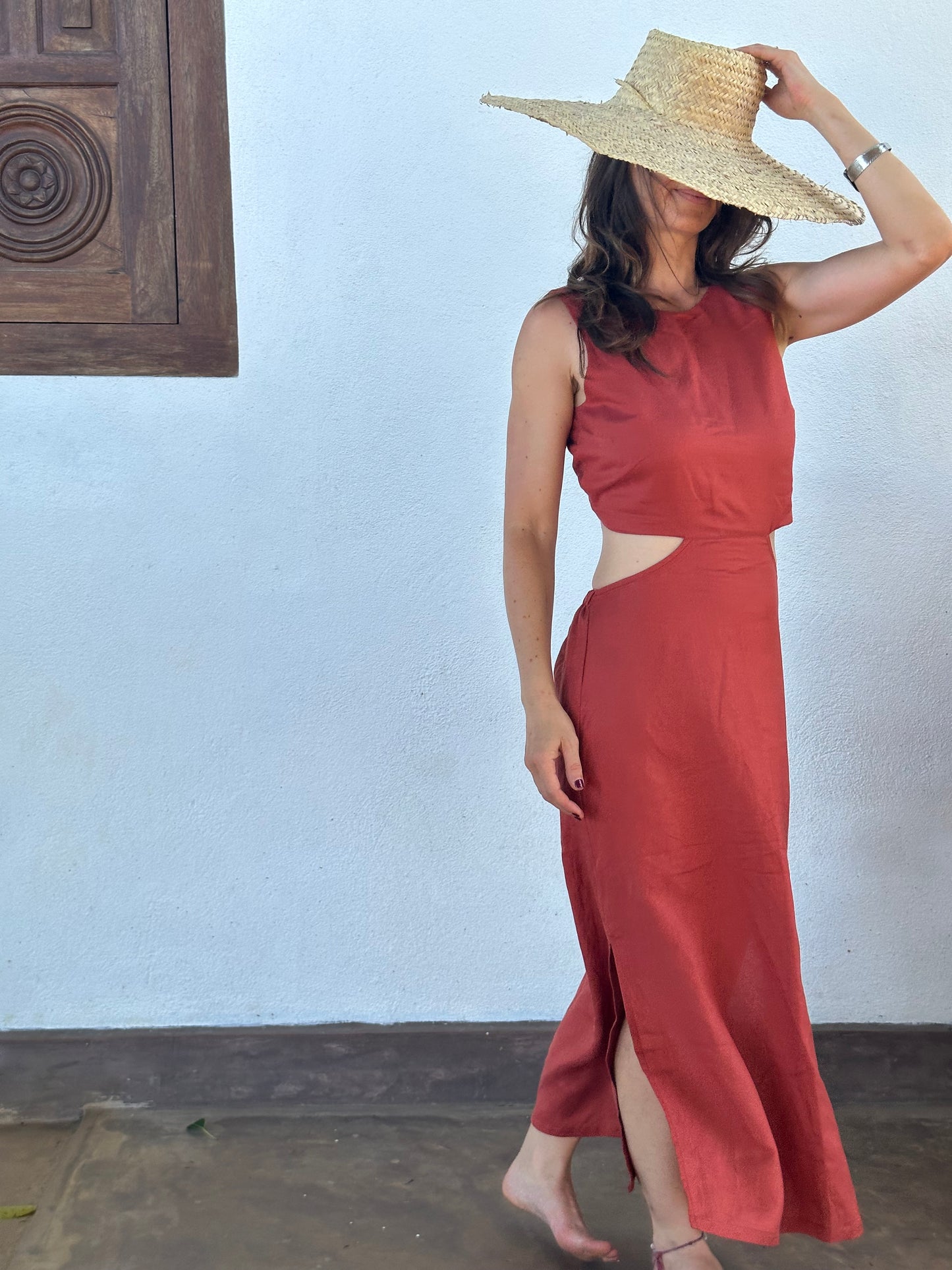 Faya Linen Dress Brick