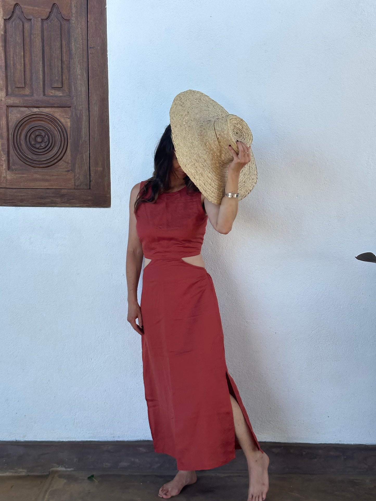 Faya Linen Dress Brick